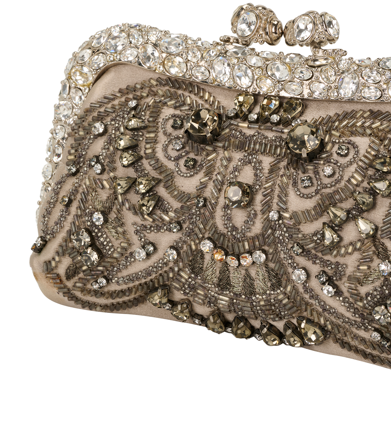 Embellished Mini Evening Bag, &pound;290, Handbags, Beige, Crystal/Satin, Other view